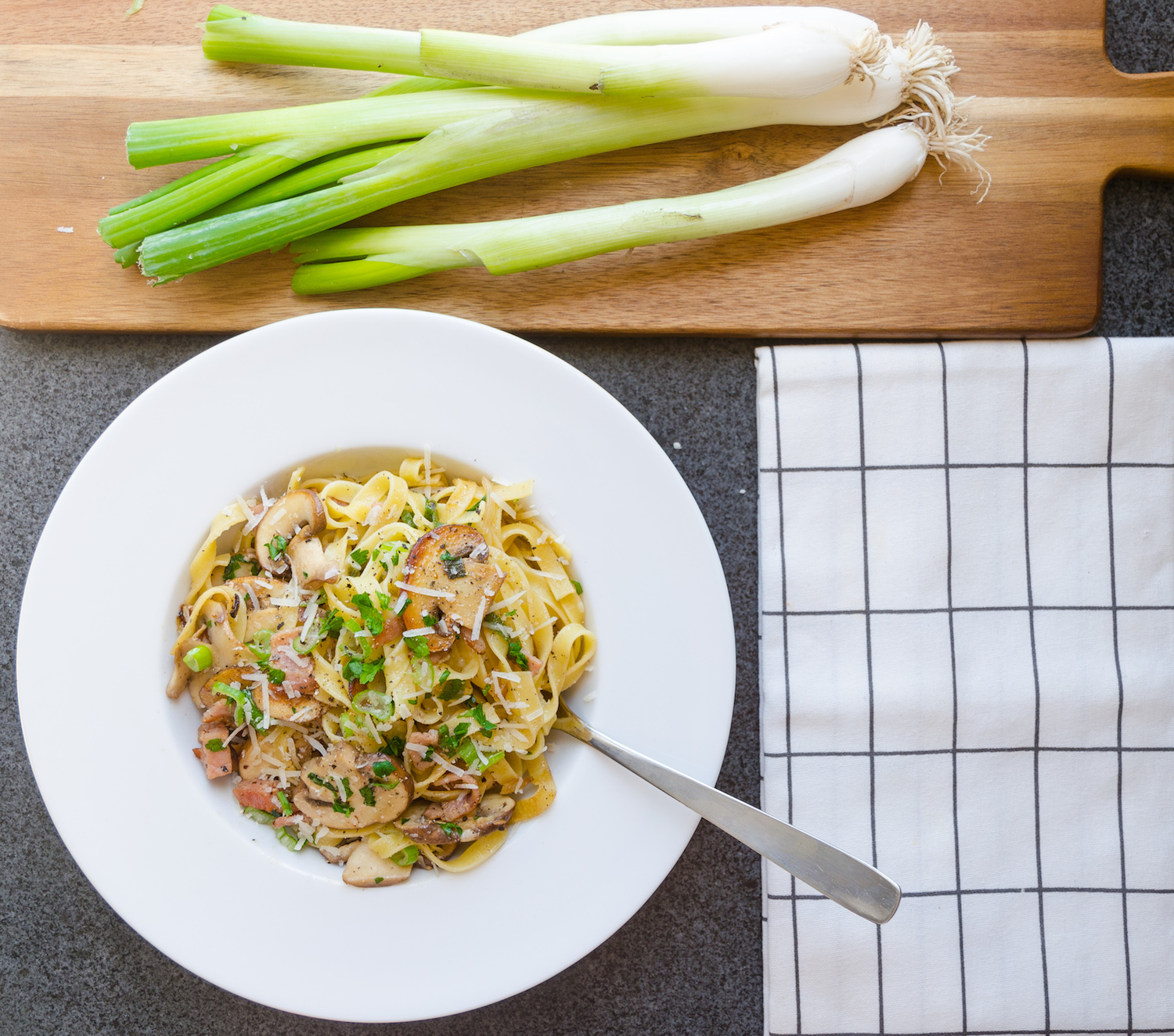 Tagliatelle med svamp,vårlök och bacon Tagliatelle med svamp, vårlök och bacon