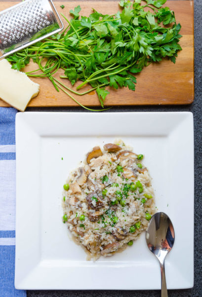 Risotto med kyckling, svamp och ärtor